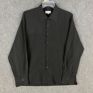 Maurio Dress Shirt Men's XXL Long Sleeve 2XL Striped Black Cotton Blend Adults